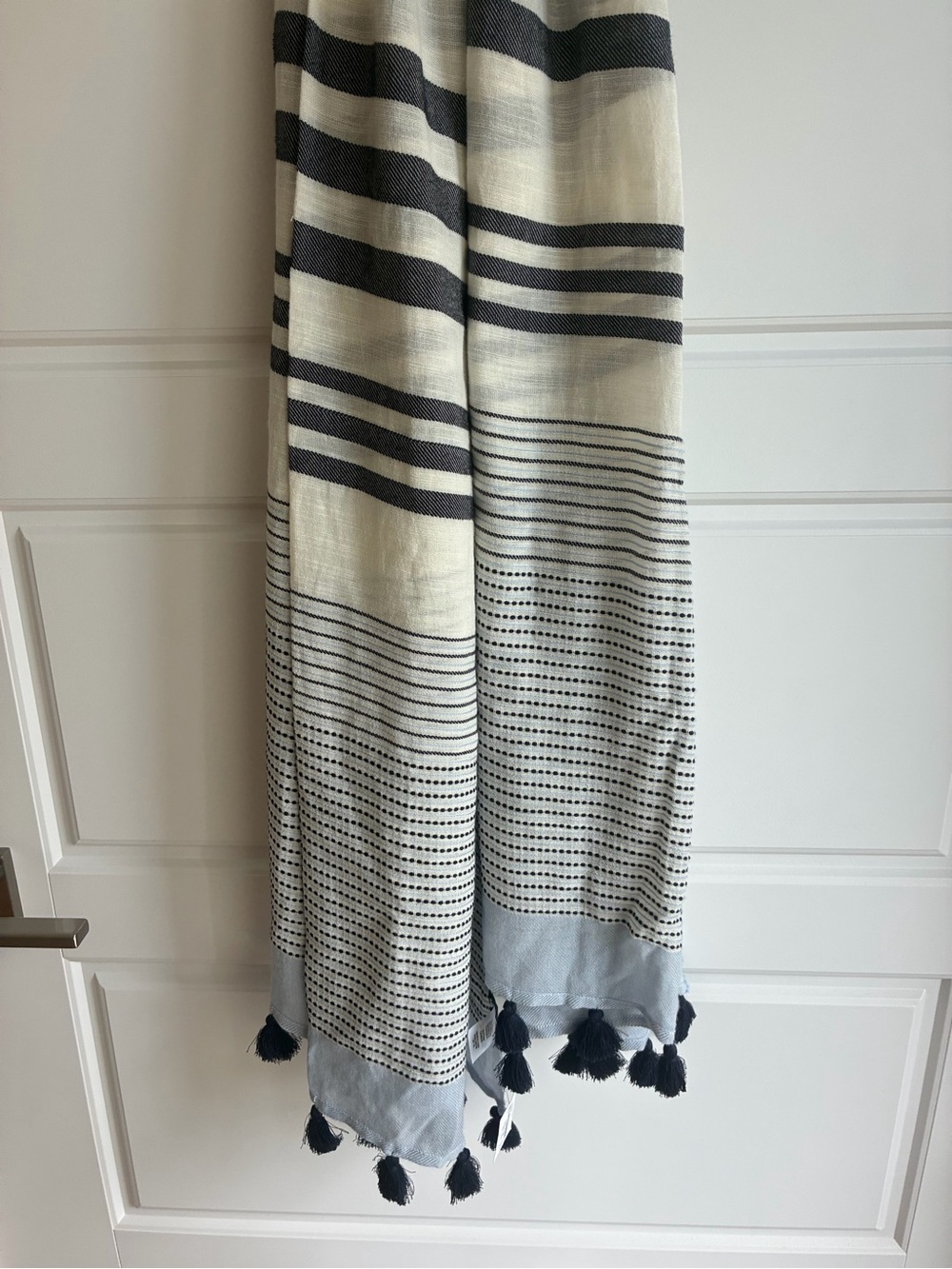 J. Crew Black & Cream Striped Tassel Curtain Panel